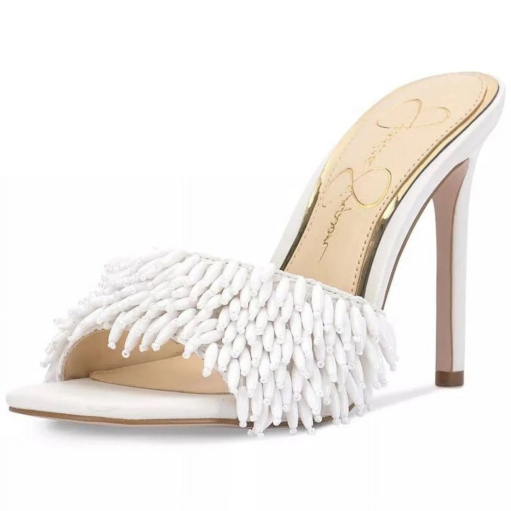Jessica Simpson White Fringe Olya Sandal heel
